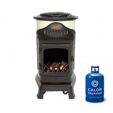 Provence Portable Real Flame Gas Heater - Cream and Black + 15kg Gas Bottle